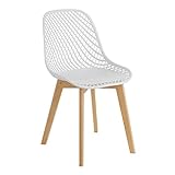 Baroni Home Silla moderna con patas de madera, silla de oficina ergonómica con trama, máx. 130 kg, 48 x 43 x 84 cm, blanca, 1 unidad (1 unidad, blanco)