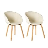 Pack de 2 sillas de Comedor tapizadas Beige de Tela y Madera de Haya de 50x52x81 cm - LOLAhome