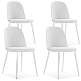 HOMN LIVING Set de 4 sillas Kana Blanco, Patas metálicas y Asiento tapizado, 45 cm (Ancho) 51,5 cm (Profundo) 83 cm (Altura)