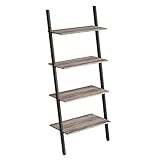 VASAGLE Estantería de Diseño Industrial, de 4 Capas, Librería, de Pared, para Sala de Estar, Cocina, Oficina, Acero, Estable, Inclinado, Apoyado contra la Pared, Greige y Negro LLS043B02