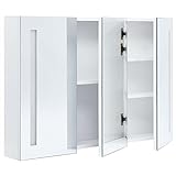 Ausla Armario de baño con espejo LED, 3 puertas, con 5 estantes interiores para artículos de tocador y accesorios de maquillaje, 89 x 14 x 62 cm
