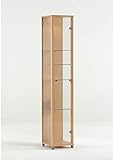 BR-Wohndesign - Vitrina (172 x 32 x 33 cm), diseño en Miniatura de Madera de Haya con 4 estantes de Cristal, Altura Regulable.