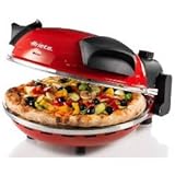 Ariete 909 - Mini horno para pizza en 4 minutos, 1200 W, 5 niveles temperatura, diámetro 33 cm, regulador de tiempo 30 minutos y temperatura, indicador luminosos encendido/apagado, color rojo negro