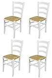 t m c s Tommychairs - Set 4 sillas Venezia para Cocina y Comedor, Estructura en Madera de Haya barnizada Color Blanco y Asiento en Paja