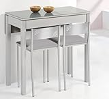 KITKAY Mesa de Cocina Extensible de Aluminio y Tapa de Cristal Gris Mesa de Salón o Comedor Funcional con Pata Redonda 90 x 50 cm