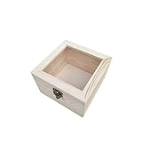 Amosfun caja de exhibición superior de cristal de madera para caja de regalo de vitrina de joyería de madera eterna (amarillo claro 15 x 15 x 10 cm)