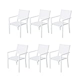 LOLAhome Set de 6 sillas de jardín Thais apilables con Brazos de Aluminio y textileno Blanco de 55x60x86 cm