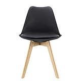 Mediawave Store - Silla de comedor y oficina TULIP con patas de madera y suave asiento 48 x 50 x 82 cm diseño nórdico, silla de estilo moderno, asiento ergonómico con cojín incluido (negro)