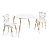 Navaris Juego de Mesa y Silla Infantil - Set de 1x pupitre y 2X sillas para niños - Muebles de Madera Infantiles con diseño de Gatos - para +3 años