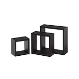 LOLAhome Set de 3 Estante Cubo de Madera MDF Negro contemporáneo
