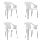 RESOL Cool Set 4 Sillas de Jardín con Reposabrazos Apilable | Terraza, Patio, Exterior, Comedor, Reuniones | Diseño Moderno Ligera y Resistente Filtro UV - Color Blanco