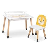 Mesa multiusos, JUNGLE DRUM, infantil de madera 60x40x44cm para niños con 1 silla, set mesilla y sillita, escritorio multifuncional multiactividades