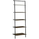 HOMCOM Estantería de Escalera con 5 Estantes Estantería Industrial con Marco de Metal Librería Inclinada para Salón Dormitorio Oficina 60,5x35x171 cm Nogal