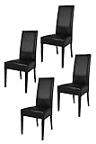 Tommychairs - Set 4 sillas Luisa para Cocina, Comedor, Bar y Restaurante, solida Estructura en Madera de Haya y Asiento tapizado en Polipiel Negro
