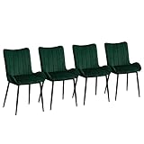 CLIPOP Juego de 4 sillas de comedor tapizadas de terciopelo verde con respaldo y patas de metal, silla de recepción para cocina, sala de estar, dormitorio u oficina