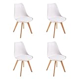 TEENO Juego de sillas de comedor con patas de madera, silla de oficina vintage, asiento de cojín de haya maciza (4, blanco)