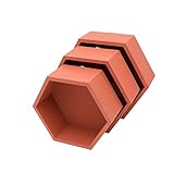 HANDKADECOR Estantes de pared de madera hexagonales de ladrillo rojo - Hexágono, estantes de panal - Juego de 3 hexágonos con fondo