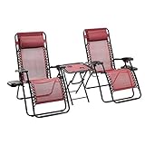 Amazon Basics - Set de 2 sillas con gravedad cero y mesa auxiliar, de color rojo