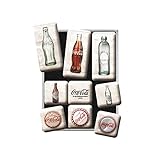 Nostalgic-Art Juego de Imanes Retro Coca-Cola – Bottles – Regalo Aficionados a la Coke, Decoración para la Nevera, Diseño Vintage, 9 Unidades, 9
