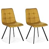 VS Venta-stock Set de 2 sillas Comedor Mila tapizadas Mostaza, certificada por la SGS, 58 cm (Ancho) x 45 cm (Profundo) x 86 cm (Alto)