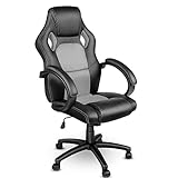 TRESKO Silla giratoria de oficina Sillón de escritorio Racing disponible en 14 colores, bicolor, silla Gaming ergonómica, cilindro neumático certificado por SGS (Negro/Gris)