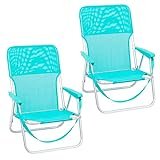 LOLAhome Pack de 2 sillas Playa fijas de Asiento bajo de Aluminio y textileno de 54x40x71 cm (Agumarina)