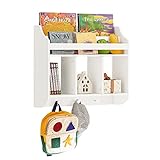 SoBuy KMB46-W Librería Infantil de Pared Estantería para niños de 2 Niveles 3 Compartimentos y 3 Ganchos 60 x 18 x 51 cm ES