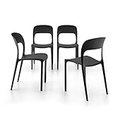 MOBILI FIVER, Juego de 4 sillas de Comedor Amanda, en Negro, Polipropileno, Made in Italy