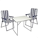 Aktive 52876 - Conjunto sillas y mesa camping, portátil, resistente, blanca, medidas 80x60x70 cm, 2 sillas 53x47x85 cm, color azul y blanco