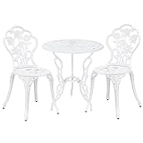 casa.pro Set Bistro Aluminio Fundido Mesa + 2 sillas Blanco Look Antiguo Muebles para jardín, terraza, balcón