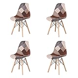 GrandCA HOME Pack de 4 sillas Sillas de Retazos Multicolores en Tela de Lino Sillas de Sala de Estar de Ocio Sillas de Comedor con Respaldo de cojín Suave (Retro-4)