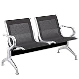 PrimeMatik - Bancada para sala de espera con sillas ergonómicas negras de 2 plazas