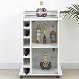 BAKAJI Mueble Bar-Botellas de Vino de Madera-Bodega-6 plazas-Porta Copas ingeniería, Color Blanco, 55 x 40 x 89 cm