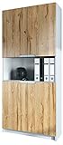 Vladon Armario Oficina Logan V2, Mueble Archivador con 5 Compartimentos y 4 Puertas, Blanco Mate/Roble Natural (82 x 184 x 37 cm)
