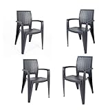 CREVICOSTA QUALITY MARK MARCAS DE CALIDAD Set 4 sillas Caribe Antracita | Mueble terraza jardín| imitación ratán| Interior y Exterior| mobiliario Camping| Patio| balcón| Picnic| Outdoor