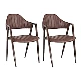 Set de 2 sillas de Comedor Marrones con Brazos de Polipiel y Metal de 51x58x78 cm