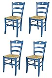 t m c s Tommychairs - Set 4 sillas Cuore para Cocina y Comedor, Estructura en Madera de Haya Color anilina Azul y Asiento en Paja