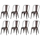 GrandCA HOME Juego de 8 sillas de Comedor de Metal apilables, sillas de jardín de Estilo Vintage Industrial, adecuadas para Uso en Interiores y Exteriores, Color Vendimia Viejo