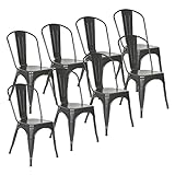 ShiShi Juego de 8 sillas de comedor industriales, silla Bistrot Metal, silla de cocina con respaldo, conjunto de sillas apilables para sala de estar, cocina, comedor, jardín (gris)