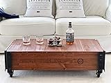 Mesa de centro tipo baúl, de madera, mesa auxiliar vintage estilo shabby chic, madera maciza de nogal