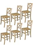 Tommychairs - Set 6 sillas Cross para cocina y comedor, estructura en madera de haya lijada, no tratada, 100% natural y asiento en paja