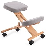 CASART Silla ergonómica para arrodillarse, taburete ajustable con marco de madera, sillas ortopédicas de postura en casa (gris)