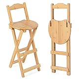LIFEZEAL Juego de 2 taburetes de bar de bambú, sillas altas plegables con reposapiés, silla alta barra ergonómica sin montaje, para cocina, balcón, carga 150 kg