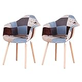 GrandCA Home Pack de 2 sillas,sillas de Comedor Patchwork Tela de Lino Butaca, Silla de salón, sillas de recepción, Silla de Cocina (Marrón-A5)