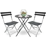 SUNMER Bistro - Juego de 3 sillas y mesas plegables de metal, para jardín, patio, balcón, comedor, color gris
