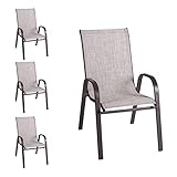 Pack de 4 sillas de jardín Neila apilables ergonómicas de Acero y textileno Marrones