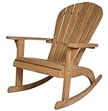 KMH Silla mecedora grande de estilo Adirondack de madera de teca auténtica de teca Adirondack silla con reposabrazos estilo Estados Unidos, silla de jardín de teca para balcón, jardín, terraza, cómodo jardín
