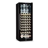 Klarstein Barossa - Refrigerador para vinos, 2 zonas, Temperatura regulable 5-18 °C, Protección UV, Estantes de madera rebatibles, Pantalla LCD, Iluminación LED, Puerta de vidrio, 54 botellas, Negro