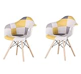 Un conjunto de 2 sillas de comedor sillones salón lino estilo nórdico patchwork (amarillo)