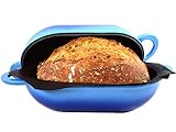 LoafNest: Kit de pan artesanal increíblemente fácil. Horno holandés de hierro fundido [degradado azul] y revestimiento de silicona antiadherente perforado.